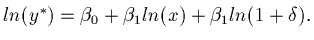 $ln(y^\ast) = \beta_0 + \beta_1 ln(x) + \beta_1 ln(1 + \delta).$